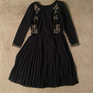 Ted Baker evening dress size 2 Gold floral black pleated dress see size chart